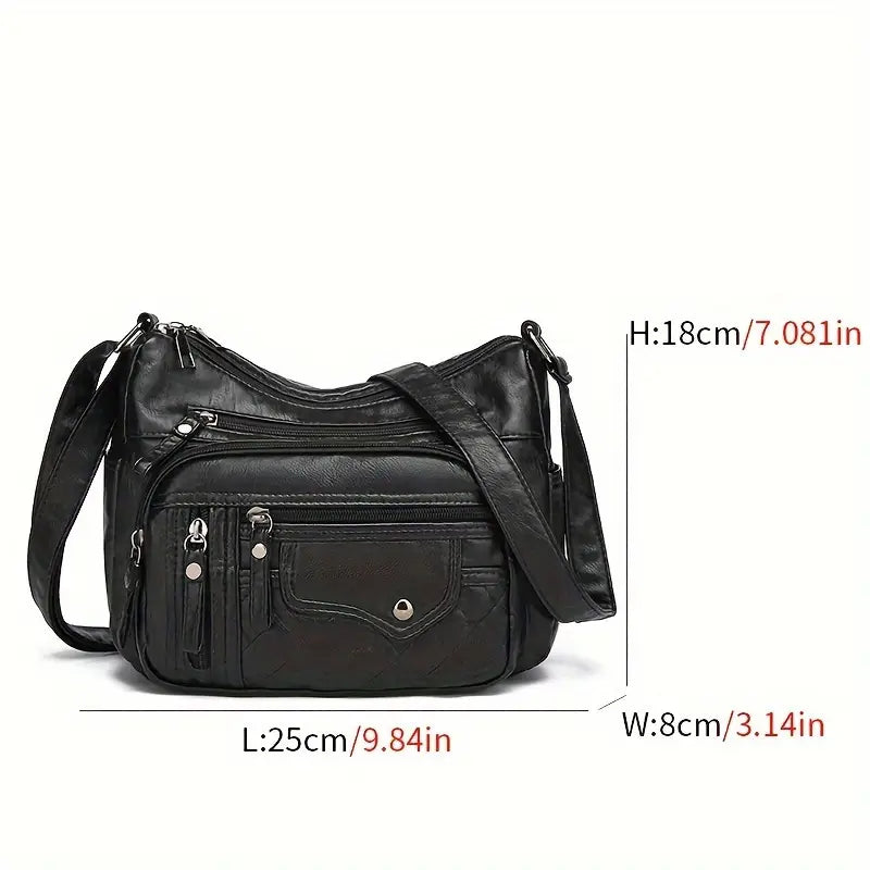 (Buy 1 Get 2 Free) Soft Vegan Large Capacity Multi Zipper Leather Shoulder Bag